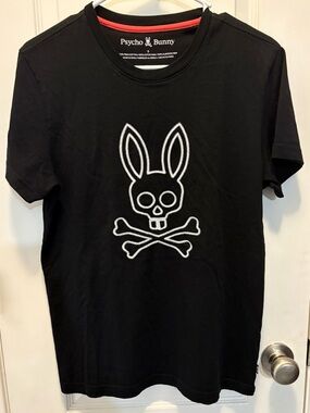 Men’s Black Psycho Bunny Graphic Short Sleeve T-Shirt Embroidered Skull Sz XS